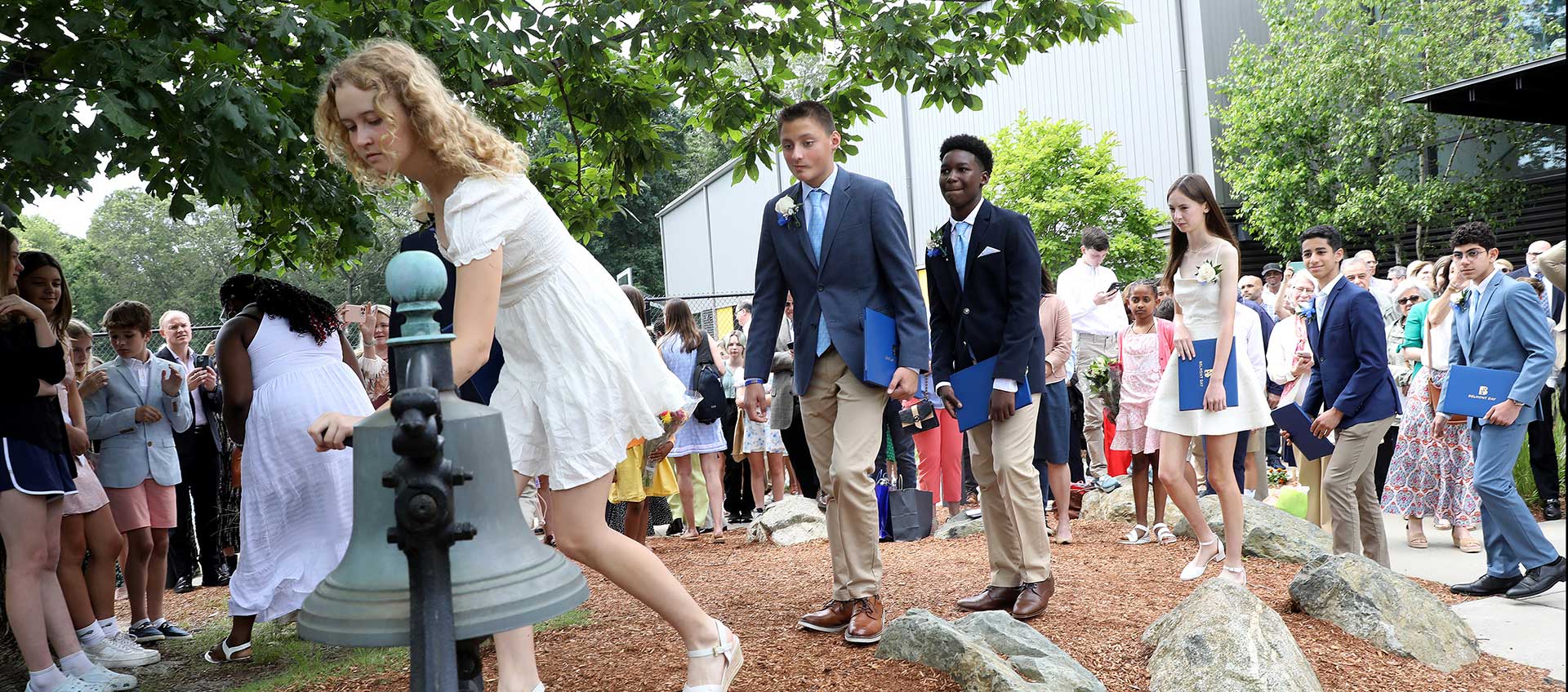 Members of the Class of 2025 ring the BDS Bell on graduation day